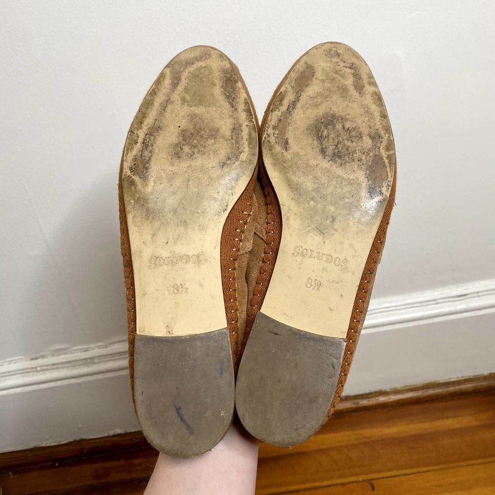 Soludos Tan Venetian Soft Cowhide Suede Slip On Round Toe Loafers - Picture 9 of 10